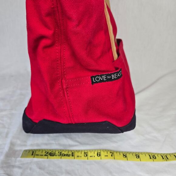 Love Thy Beast Pet Carrying Tote Medium Red & Blue & Tan - Picture 14 of 16